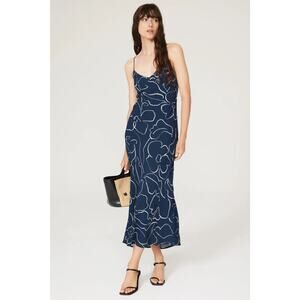 Madewell Sadie Navy Printed Sleeveless Midi Slit Dress Size 6 NWT